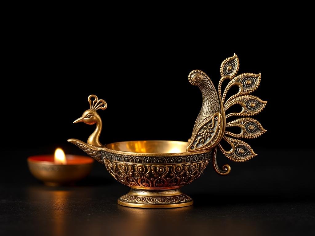 Handcrafted Brass Peacock Diya for Diwali decoration under ₹500 Handcrafted Brass Peacock Diya for Diwali decoration under ₹500